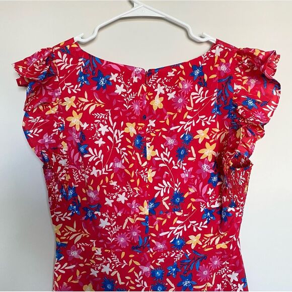 Eliza J Twist Bust Mini Dress Red Floral Ruffle Flowy Size 10 NWOT - Picture 6 of 9